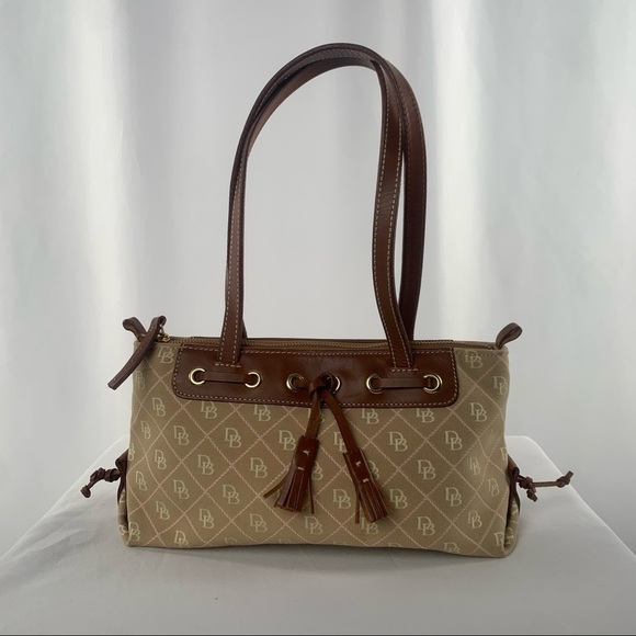 Vintage Dooney & Bourke Signature Canvas with Leather Trim Handbag in Brown Pink - Picture 1 of 16